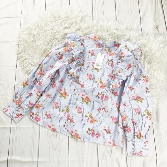 LoveShackFancy Beatrix Womens Floral Long Sleeve Top in Lavender Moon Size Large - Picture 6 of 6